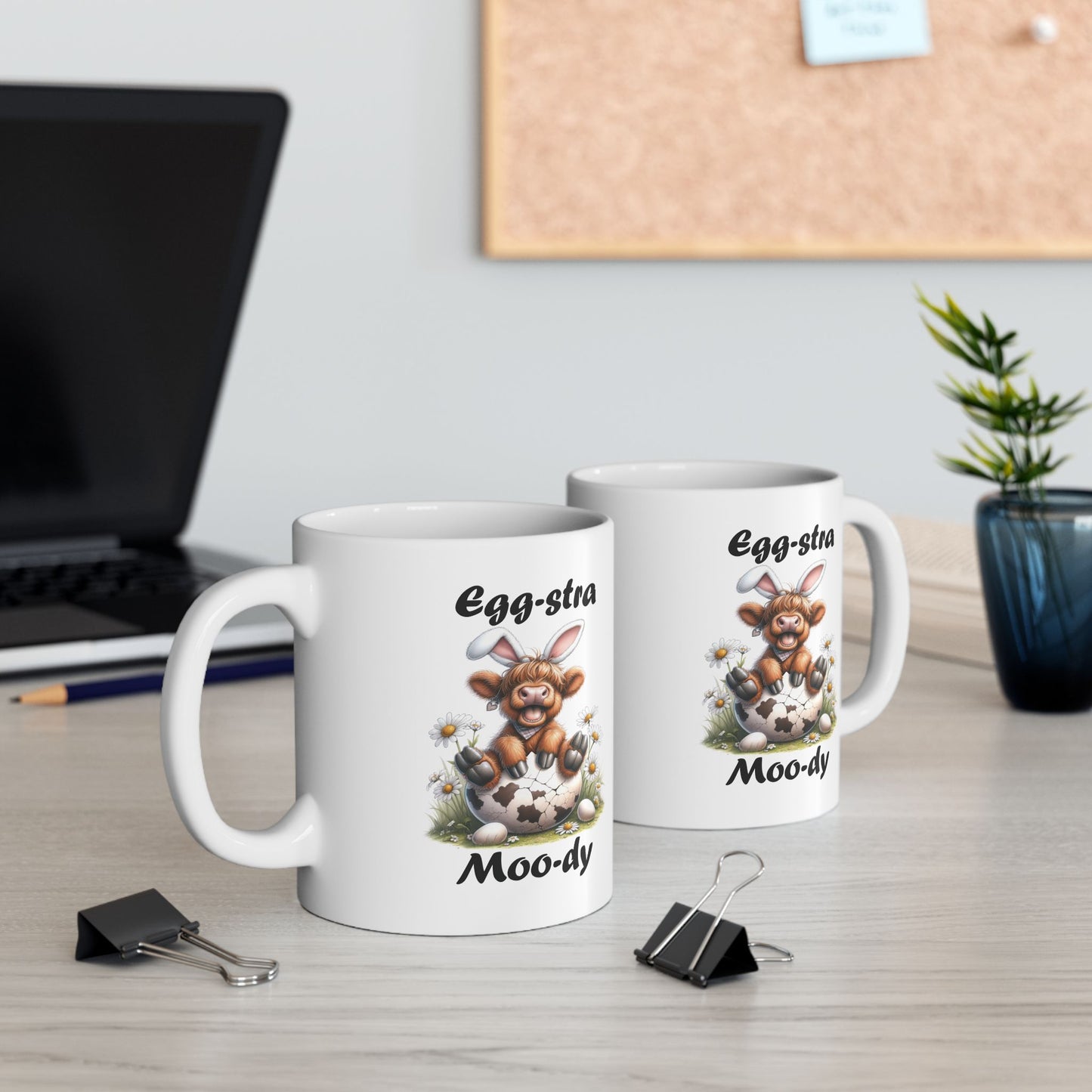 Egg-stra Moo-dy Highland Cow Easter Mug – Because Coffee First, Egg Hunts Later