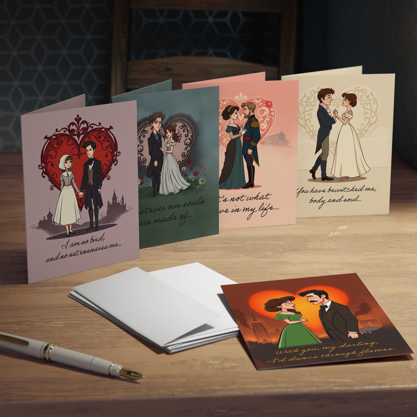 Classic Literary Romance Valentine Cards - Set of 5