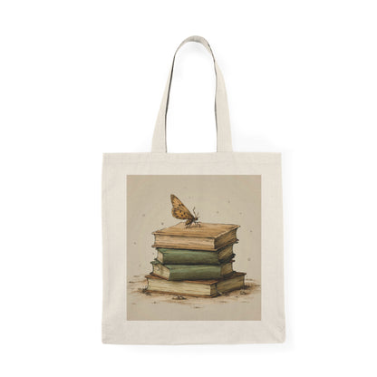 Book Lovers Tote Bag - Books Stack with Moth Design