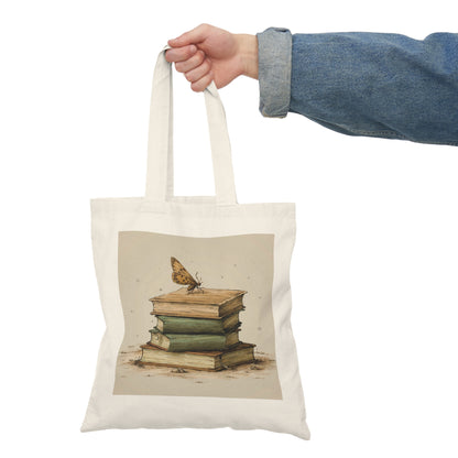 Book Lovers Tote Bag - Books Stack with Moth Design