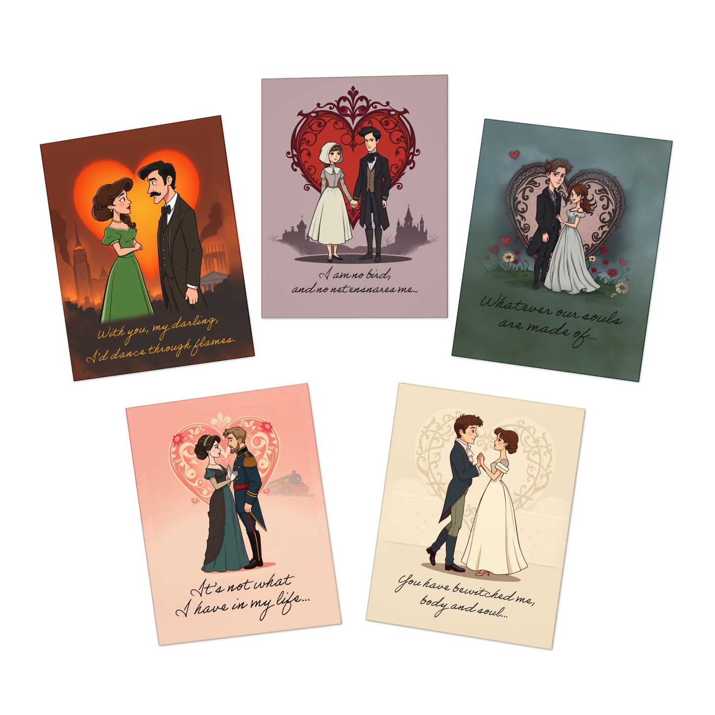 Classic Literary Romance Valentine Cards - Set of 5